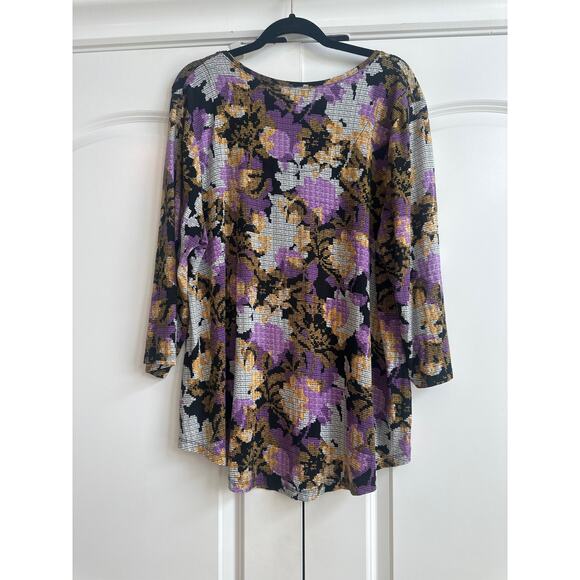 JM Collection Sz XL Black, Purple, Orange and White Floral Pattern Blouse - Picture 4 of 4